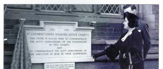 Image of The Queen Mother unveiling a plaque at the almshouses