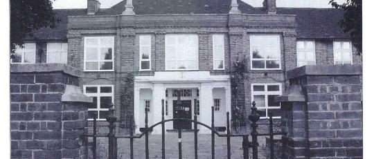 Black and white image of St Clement Danes School in Du Cane Road